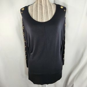Belldini Black Long Sleeves w/ Gold Grommet Accents Top Size Medium